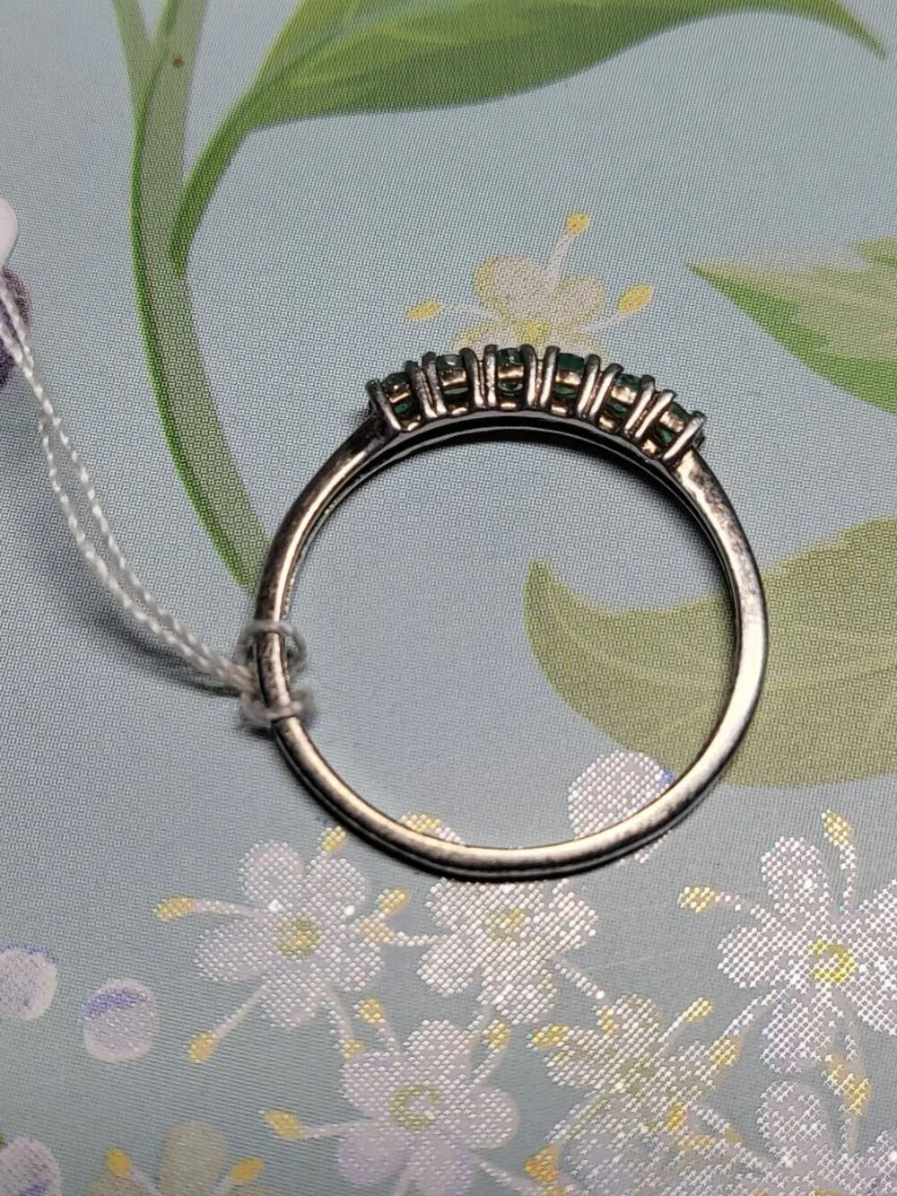 Natural Emerald Half Eternity Sterling Silver Band Ring